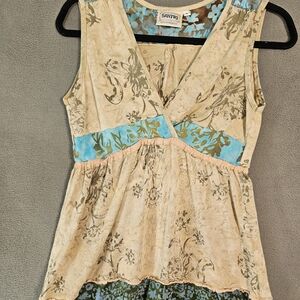 Santiki Cami Tank Top Medium Colorful Floral Tie Dye Rayon Y2K Bratz Babydoll